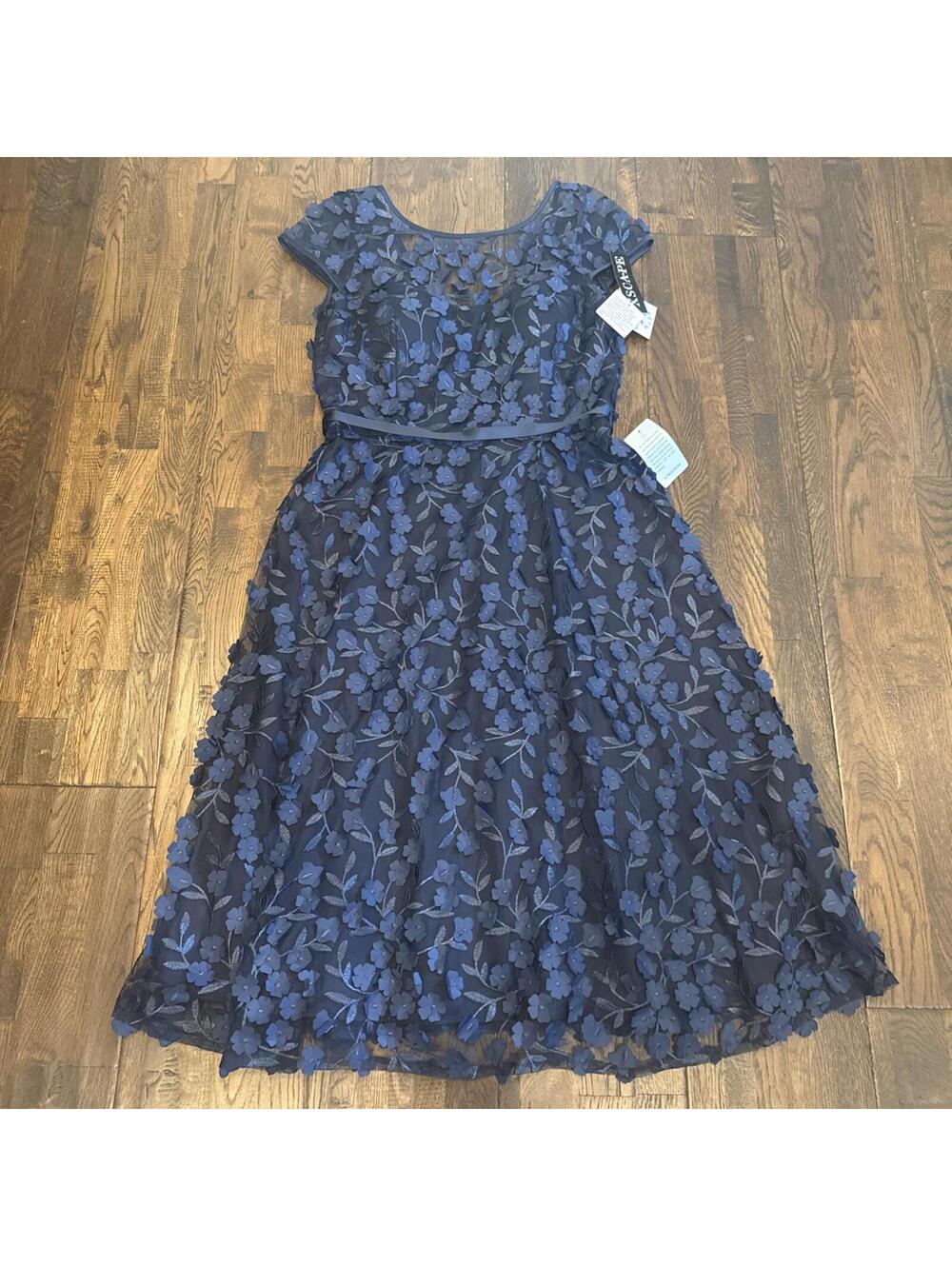 Xscape Navy Mesh Floral Dress Style 4029X Women’s 10 NWT Nordstrom Tags